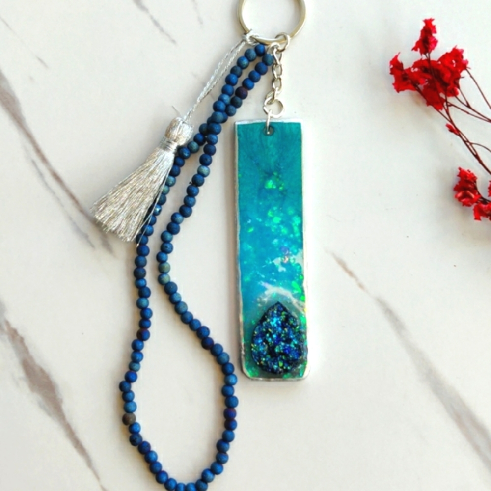 🦋Handmade Blue Gemstone Resin Keychain